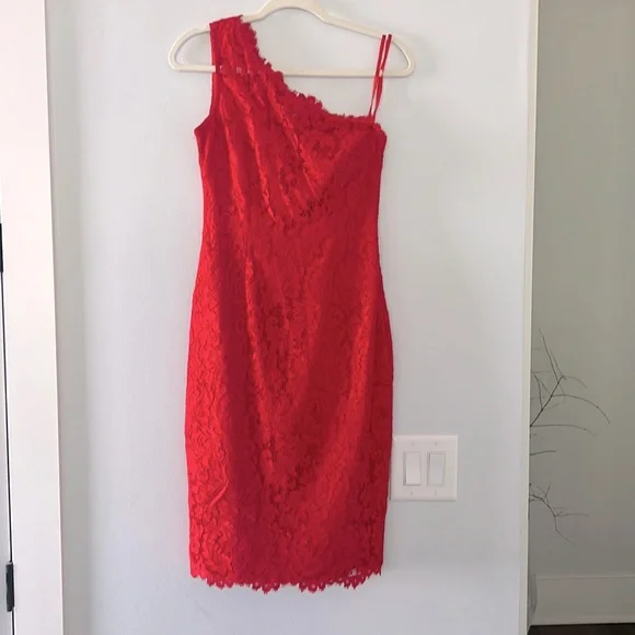 open lace back dress Seranella One Shoulder Maxi Dress